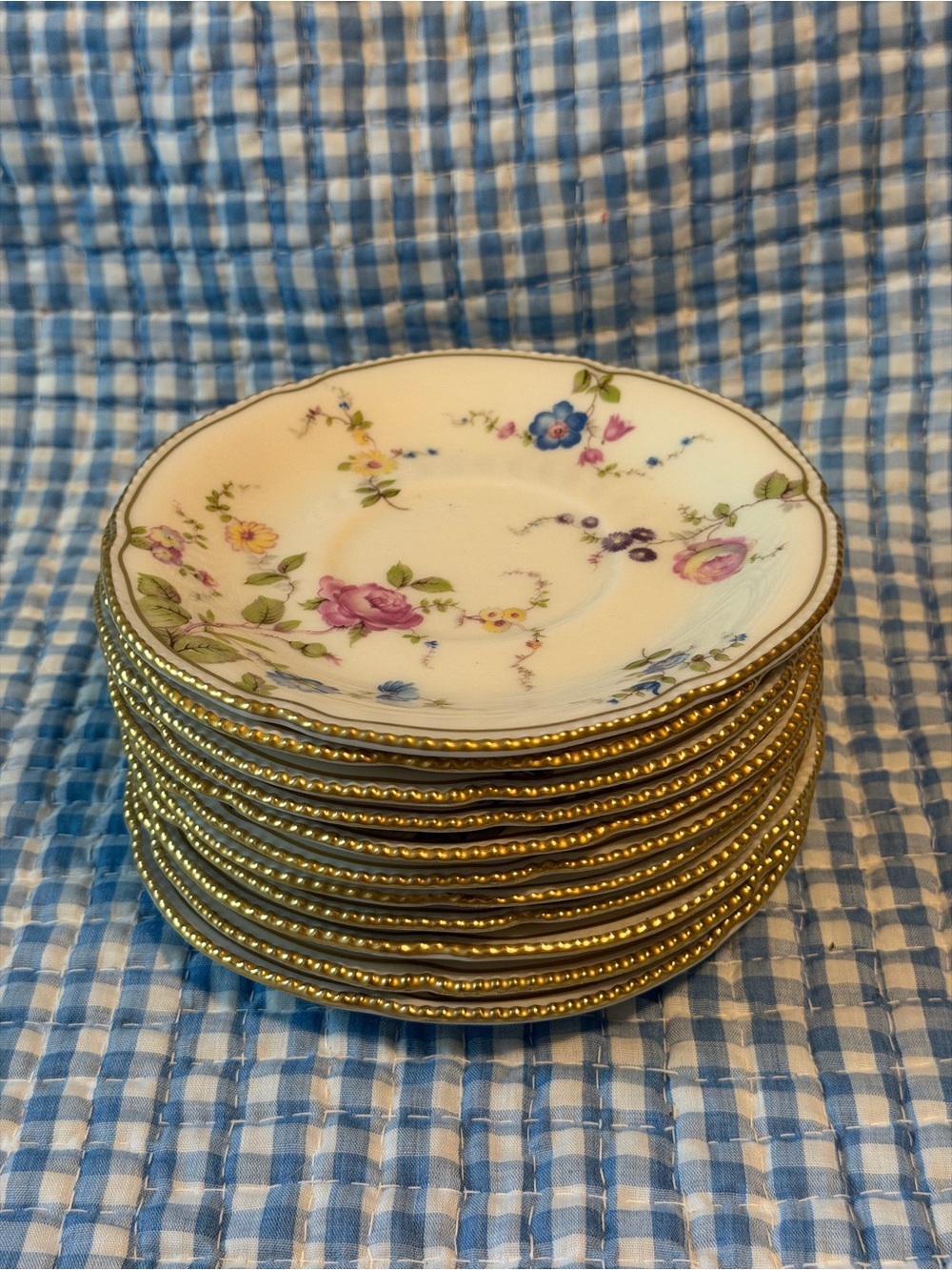Set of 11 Vintage Castleton China Sunnyvale Floral Saucers Gold Trim 6in Round